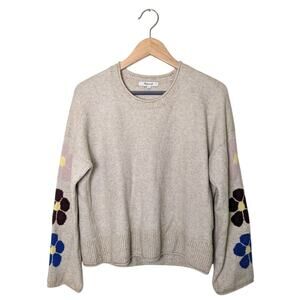 Madewell Belmore Beige Flower Sleeve Merino Wool Blend Sweater Size S Bloomcore